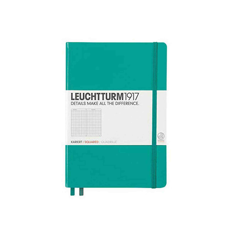 LEUCHTTURM1917 - Medium A5 Squared Hardcover Notebook (Emerald) - 251 Numbered Pages