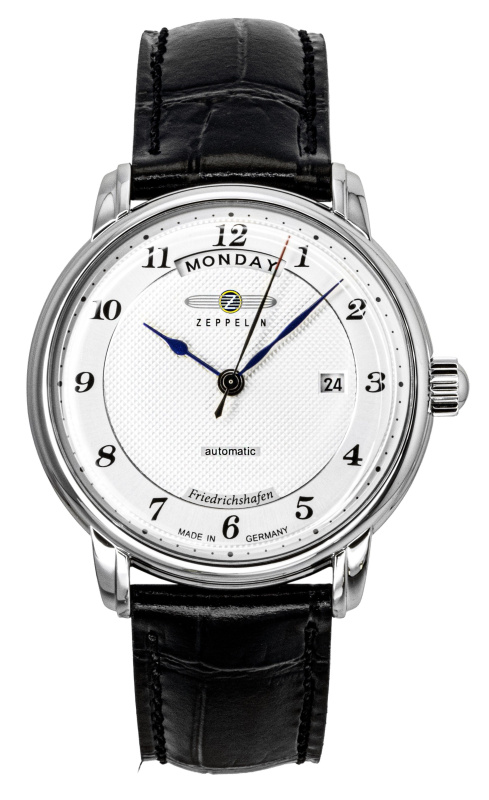 Zeppelin Friedrichshafen Black Leather Strap Silver Dial Automatic 85624 Men's Watch