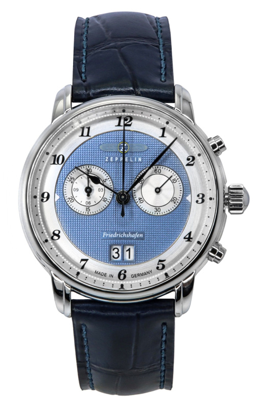 Zeppelin Friedrichshafen Chronograph Leather Strap Blue Dial Quartz 85843 Men's Watch