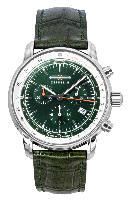 Zeppelin LZ 14 Marine Chronograph Leather Strap Green Dial Quartz 88884 Men's Watch