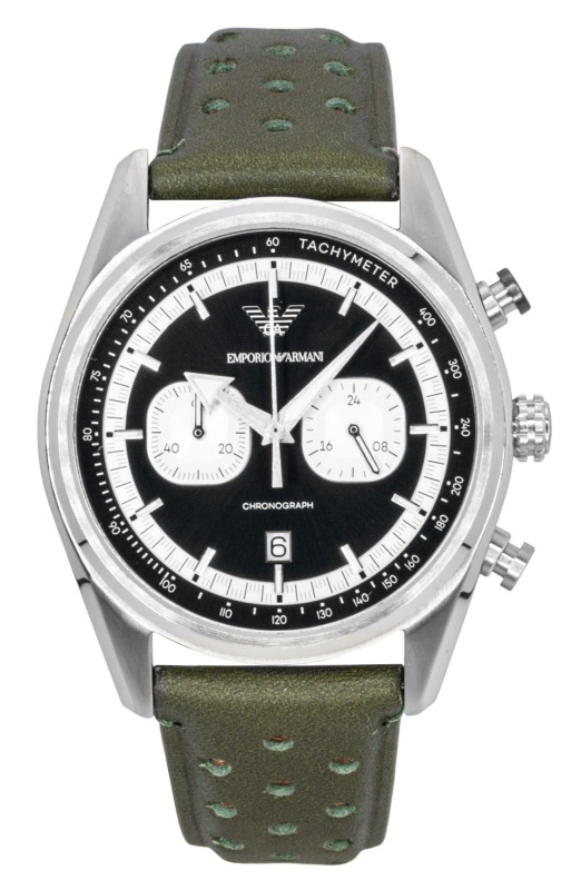 Emporio Armani Chronograph Green Leather Black And Silver Dial Quartz AR11709 Men's Watch