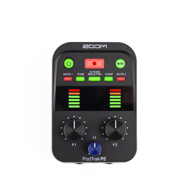 PodTrak P2 Podcast Recorder with 2 USB Mic Inputs, 2 Headphone Outputs, AI Noise Reduction, Tone & COMP Effects, Remote Guest Recording, SD Cards up t