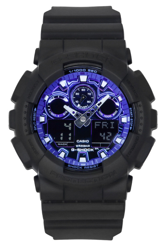Casio G-Shock Analog Digital Resin Strap Blue Dial Quartz GA-100FL-1A 200M Men's Watch