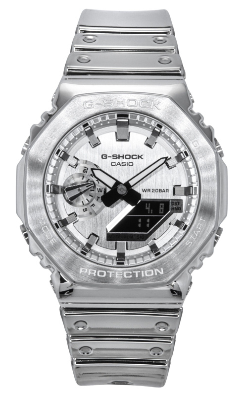 Casio G-Shock G-Steel Fine Metallic Tough Silicone Strap Grey Dial Quartz GM-2100YM-8A 200M Men's Watch