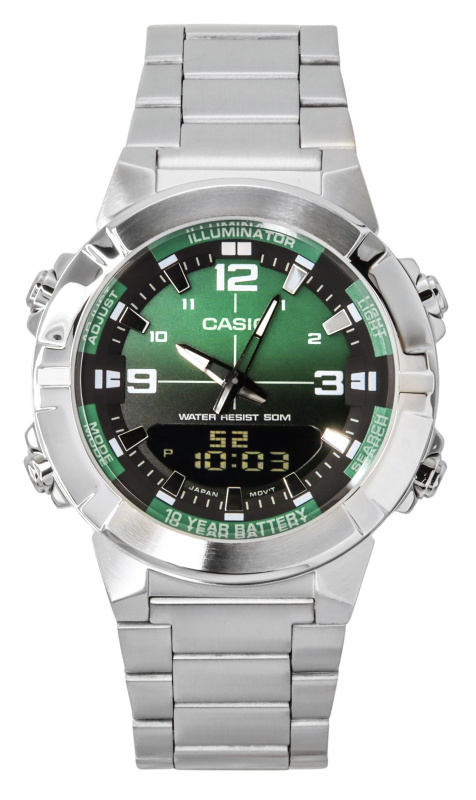 Casio Analog Digital Combination Stainless Steel Green Dial Quartz AMW-870DA-3AV Men's Watch