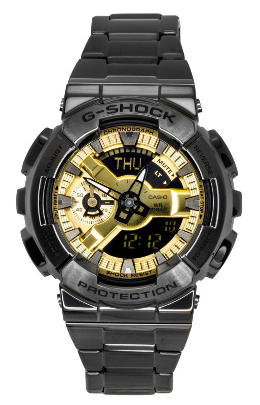Casio G-Shock Analog Digital Stainless Steel Gold Dial Quartz GM-110BD-1A9 200M Men's Watch