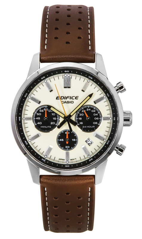 Casio Edifice Analog Chronograph Leather Strap Cream Dial Quartz EFR-575L-7A 100M Men's Watch