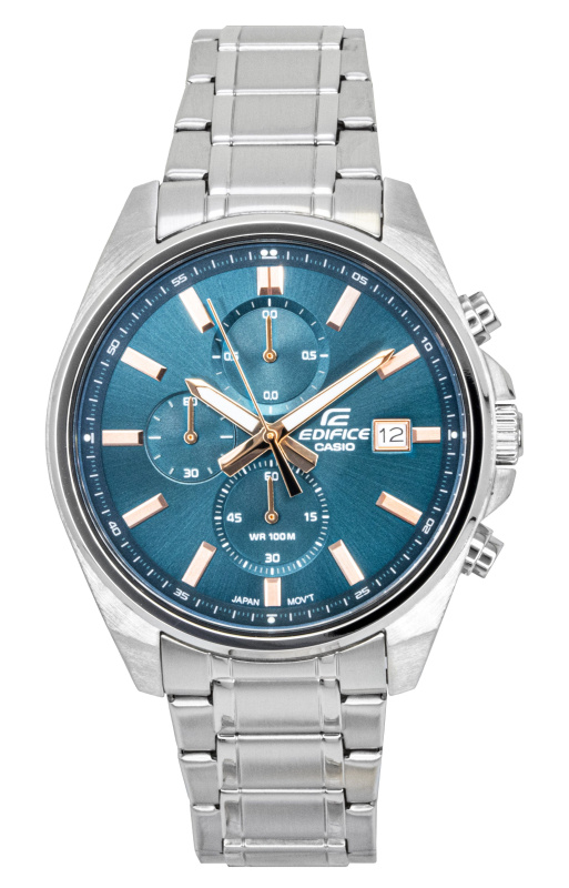 Casio Edifice Analog Standard Chronograph Stainless Steel Turquoise Dial Quartz EFV-610DE-2A 100M Men's Watch