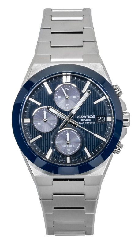 Casio Edifice Analog Chronograph Stainless Steel Blue Dial Solar EFS-S650D-2A 100M Men's Watch