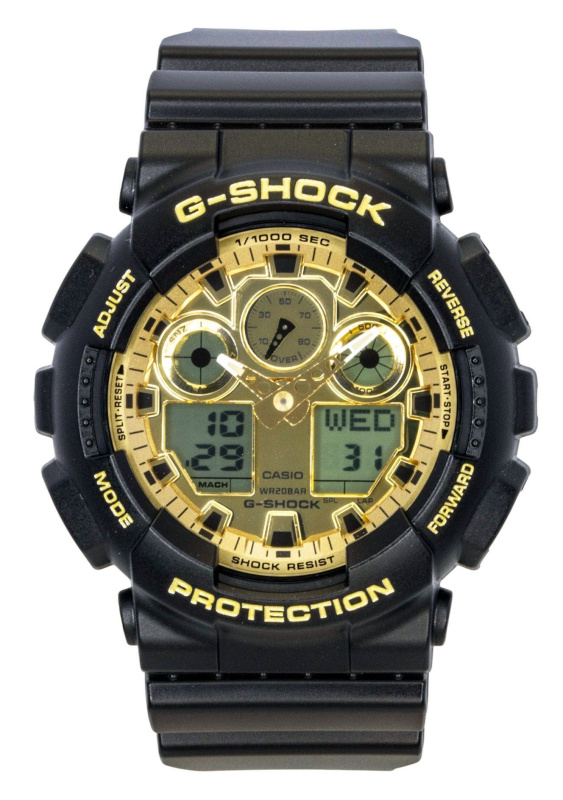 Casio G-Shock Resin Strap Analog Digital Gold Dial Quartz GA-100GGB-1A9 200M Men's Watch