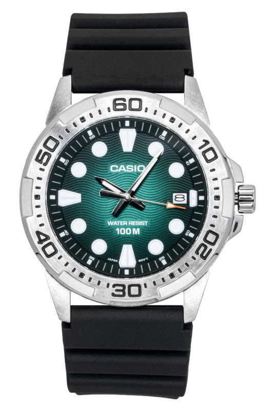 Casio Standard Analog Resin Strap Green Dial Quartz MTD-140-3AV 100M Men's Watch