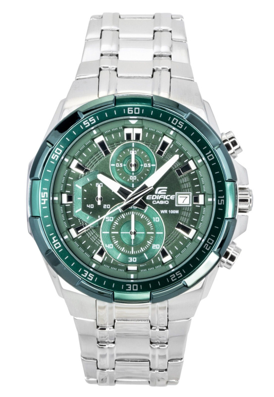 Casio Edifice Analog Standard Chronograph Stainless Steel Green Dial Quartz EFR-539DE-3AV 100M Men's Watch