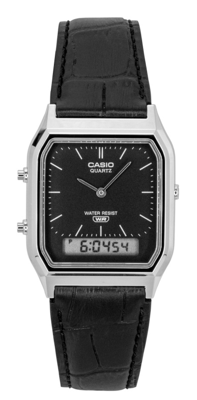 Casio Vintage Analog Digital Leather Strap Black Dial Quartz AQ-230EL-1A Unisex Watch