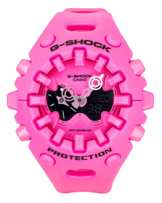 Casio G-Shock Analog Digital Pink Resin Strap Pink Dial Quartz GA-V01-4A 200M Men's Watch