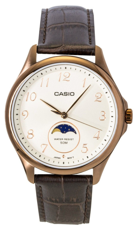 Casio Standard Analog Moon Phase Leather Strap Ivory Dial Quartz MTP-M110RL-5AV Men's Watch