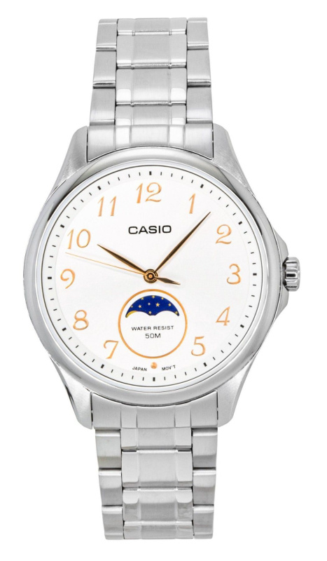 Casio Standard Analog Moon Phase Stainless Steel White Dial Quartz MTP-M110D-7AV Men's Watch