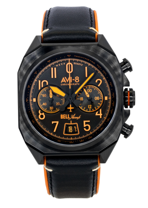 AVI-8 Bell X-1 Machbuster Chronograph Super Sonic Black Rubber And Leather Strap Black Dial Quartz AV-4118-04 Men's Watch