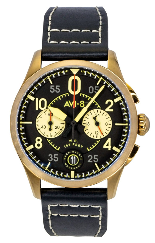 AVI-8 Spitfire Lock Chronograph Void Black Leather Strap Black Dial Quartz AV-4089-07 Men's Watch