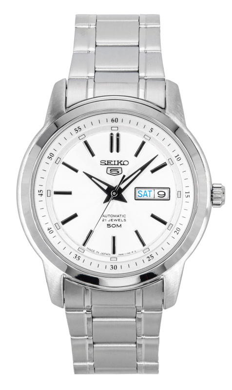 Seiko 5 Stainless Steel Silver Dial 21 Jewels Automatic SNKM83J1 Men's Watch