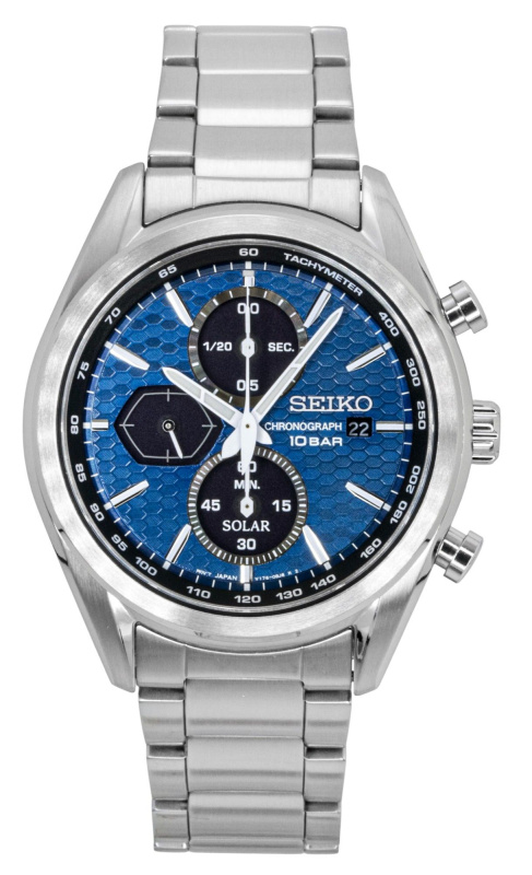 Seiko Chronograph Stainless Steel Blue Dial Solar SSC801P1 100M Men's Watch