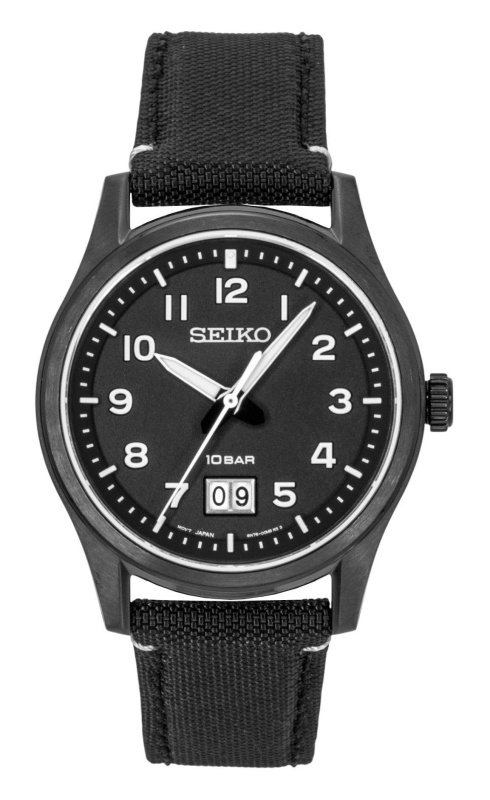 Seiko Classic Nylon Strap Black Dial Quartz SUR571P1 100M Men's Watch