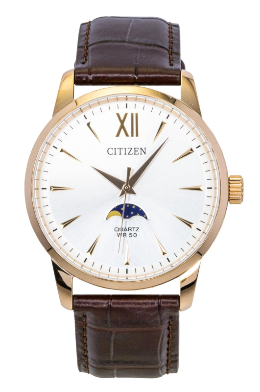 Citizen Moonphase Brown Leather Silver Dial Quartz AK5003-05A Men's Watch