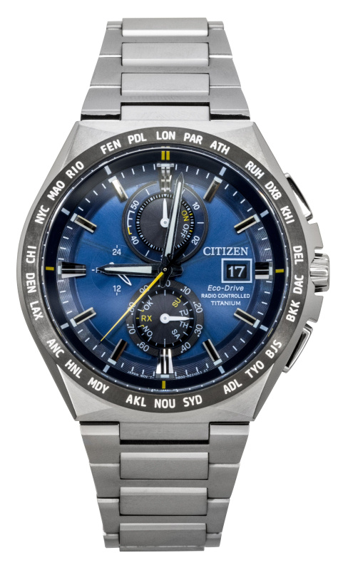 Citizen Chronograph Super Titanium Blue Dial Eco-Drive AT8234-85L 100M Men's Watch