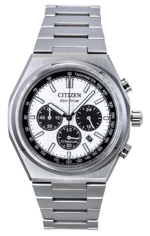 Citizen Zenshin Chronograph Super Titanium Silver Dial Eco-Drive CA4610-85A 100M Men's Watch