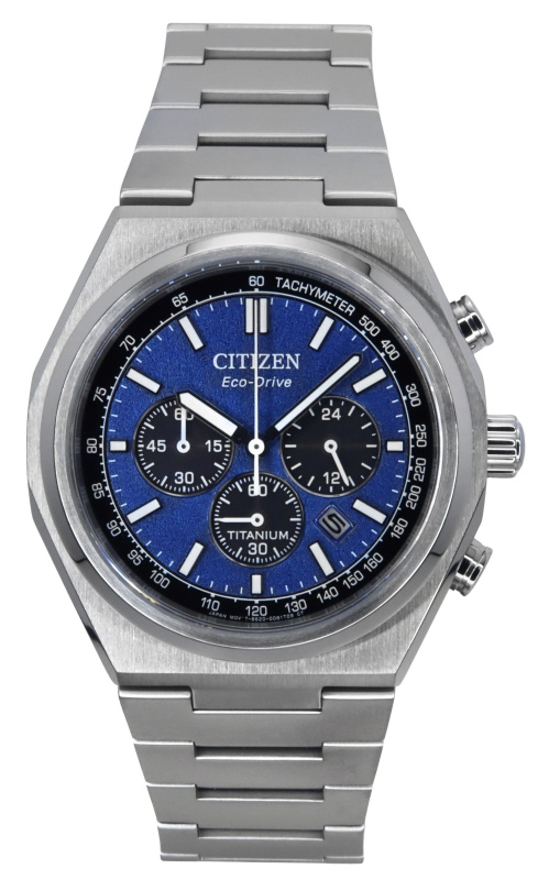 Citizen Zenshin Chronograph Super Titanium Blue Dial Eco-Drive CA4610-85L 100M Men's Watch
