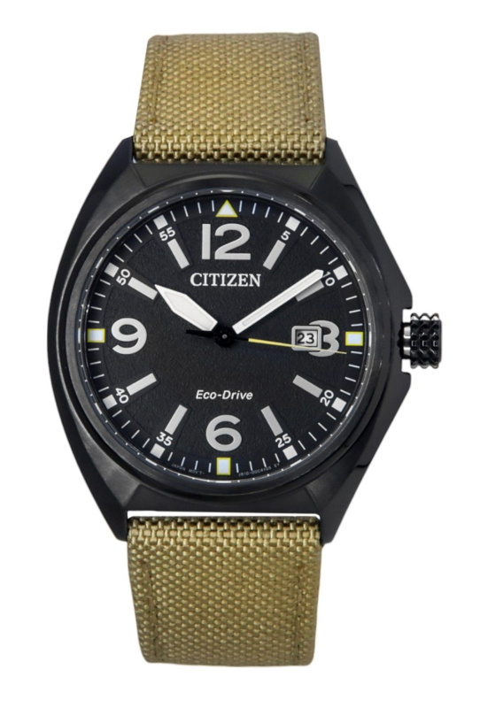 Citizen Eco-Drive Green Nylon Strap Black Dial AW1575-08E 100M Men's Watch