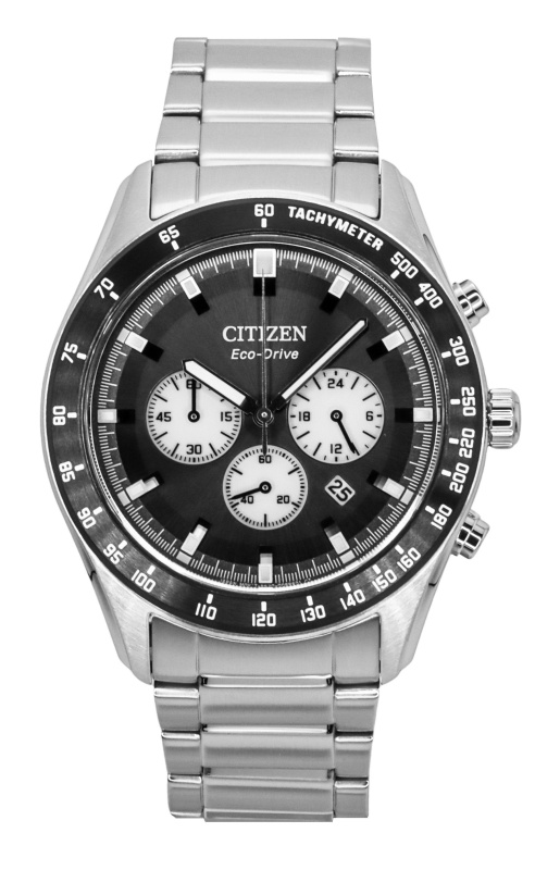 Citizen Eco-Drive Chronograph Stainless Steel Black Dial CA4674-58E 100M Men's Watch
