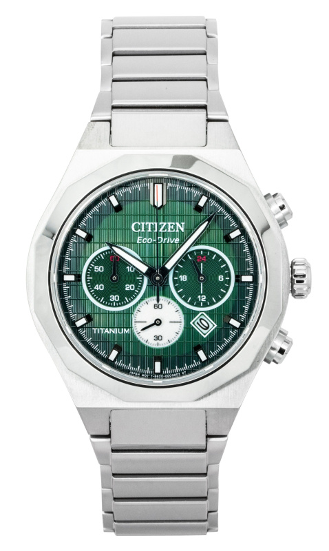 Citizen Zenshin Senkei Chronograph Super Titanium Green Dial Eco-Drive CA4691-59X 100M Men's Watch