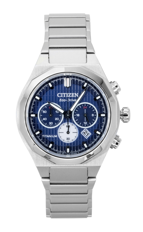Citizen Zenshin Senkei Chronograph Super Titanium Blue Dial Eco-Drive CA4691-59L 100M Men's Watch