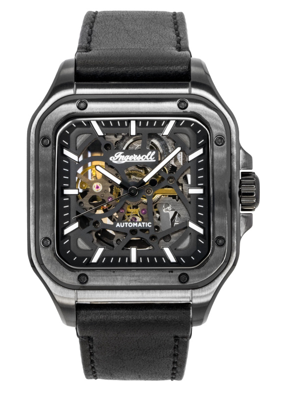 Ingersoll The Ollie Leather Strap Black Skeleton Dial Automatic I14504 Men's Watch