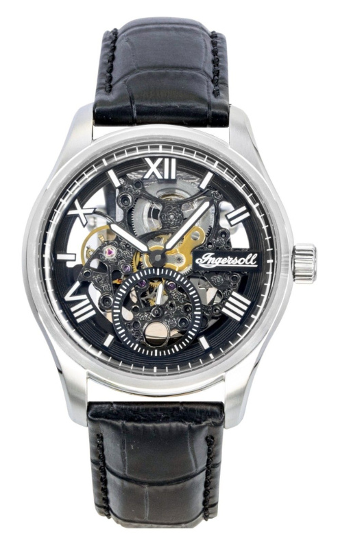 Ingersoll The Maverick Leather Strap Black Skeleton Dial Automatic I17401 Men's Watch