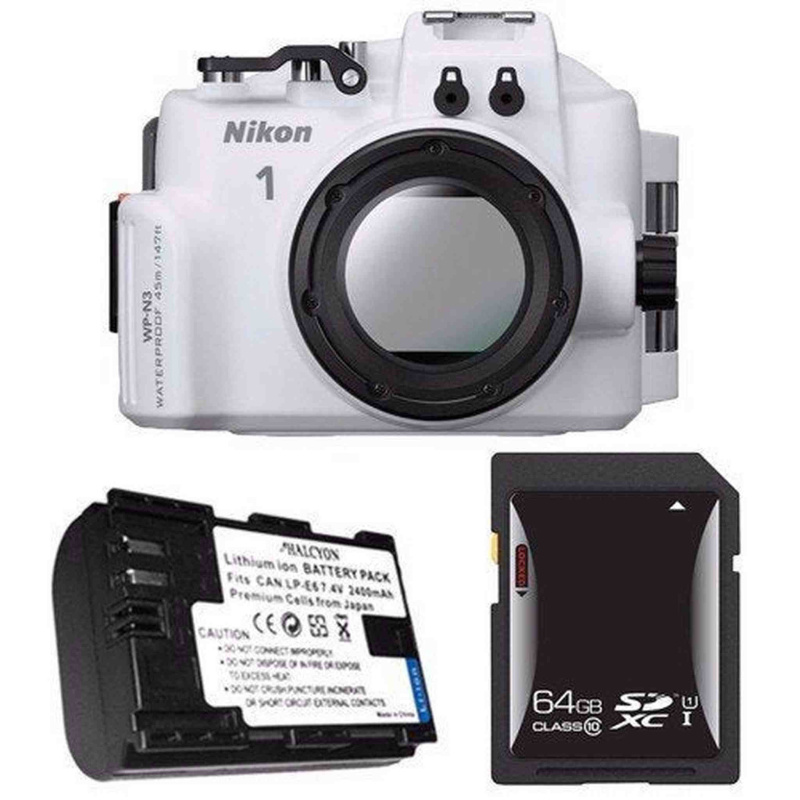 Nikon WP-N3 Waterproof Housing for Nikon 1 J4 or S2 Camera and NIKKOR 11-27.5mm or 10-30mm Lens + EN-EL22 Battery + 64GB