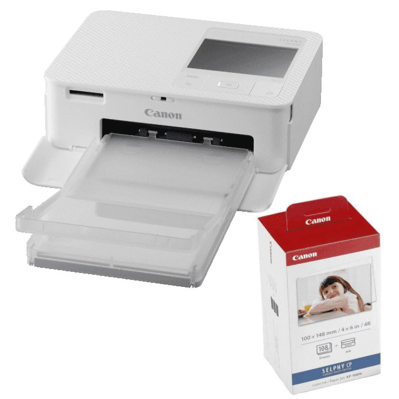 Canon SELPHY CP1500 Compact Photo Printers, with KP-108 Ink/Paper Set, White (International Model)