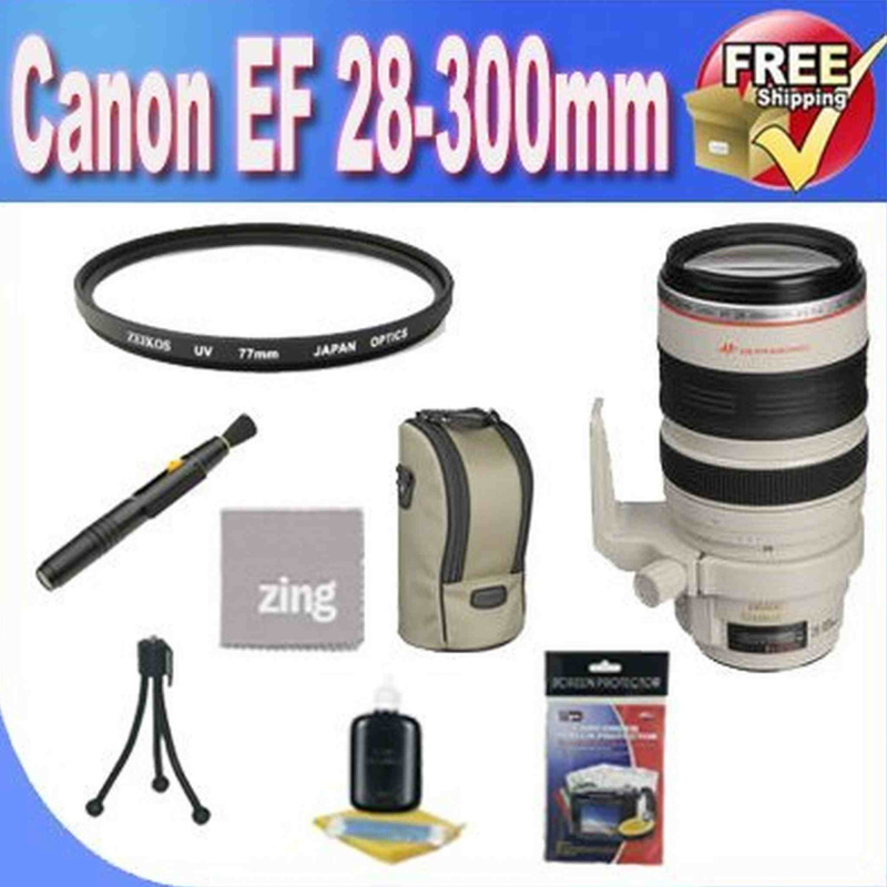 Canon EF 28-300mm f/3.5-5.6L is USM Lens + 3 Piece Filter Kit + Lens Case + Zing Microfiber Cleaning Cloth + Lens Pen Cleaner Bundle (International Mo