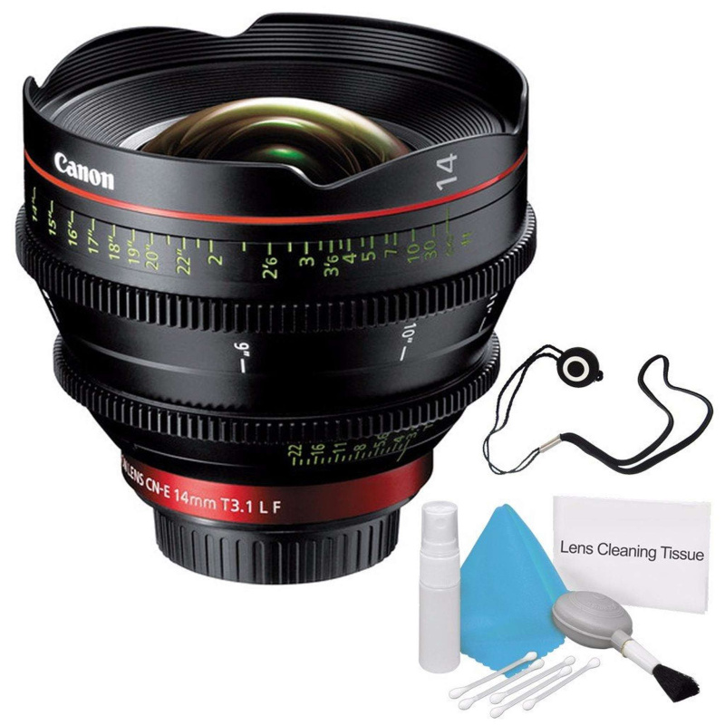 Canon CN-E 14mm T3.1 L F Cinema Prime Lens (EF Mount) (International Model) + Deluxe Cleaning Kit + Lens Cap Keeper Bundle
