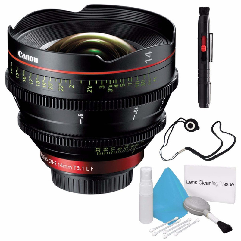 Canon CN-E 14mm T3.1 L F Cinema Prime Lens (EF Mount) (International Model) + Deluxe Cleaning Kit + Lens Cap Keeper