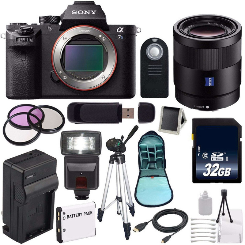 Sony Alpha a7S II a7S Mark II a7SII ILCE7SM2/B Mirrorless Digital Camera (International Model) + Sony Sonnar T FE 55mm Lens Starter Bundle