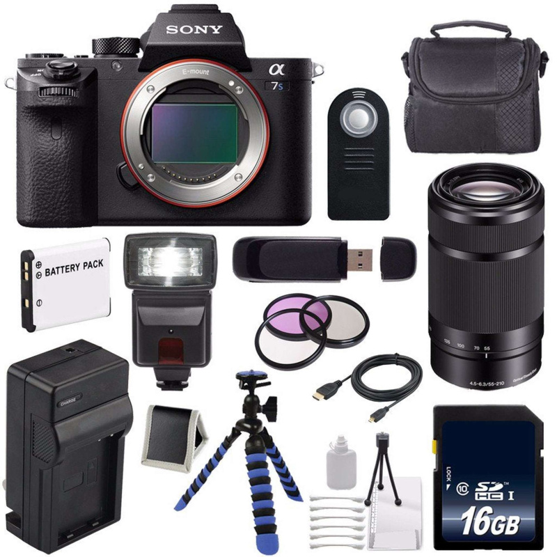 Sony Alpha a7S II a7S Mark II a7SII ILCE7SM2/B Mirrorless Digital Camera (International Model) + Sony E 55-210mm f/4.5-6 Lens Deluxe Bundle