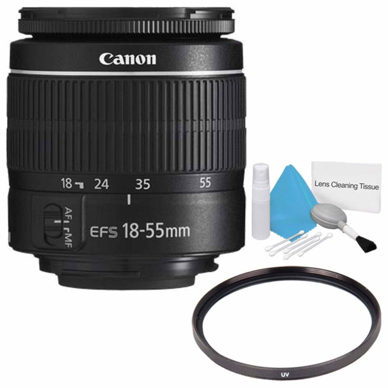 Canon EF-S 18-55mm f/3.5-5.6 III Lens (International Model) + 58mm UV Filter + Deluxe Cleaning Kit