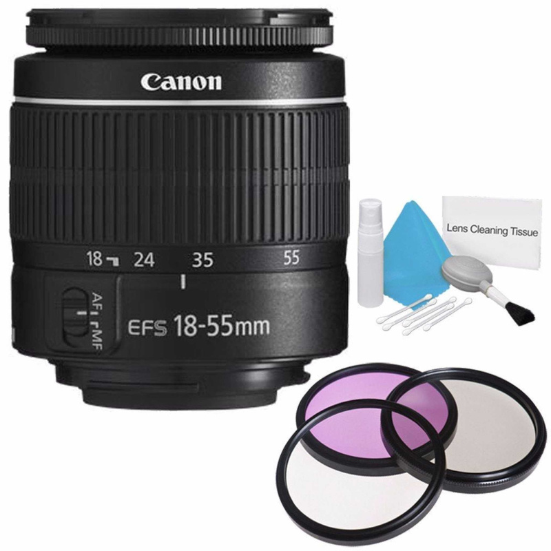Canon EF-S 18-55mm f/3.5-5.6 III Lens (International Model) + 58mm 3 Piece Filter Kit + Deluxe Cleaning Kit