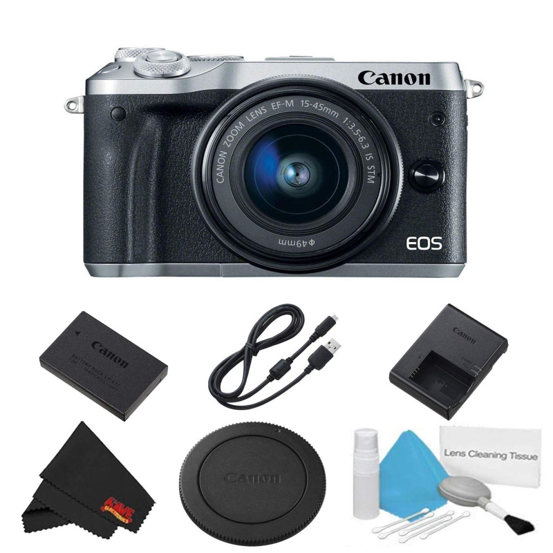 Canon EOS M6 Mirrorless Digital Camera with 15-45mm Lens (Silver) Basic Bundle - International Model