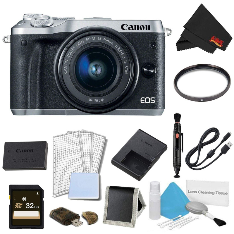 Canon EOS M6 Mirrorless Digital Camera with 15-45mm Lens (Silver) Advanced Bundle - International Model