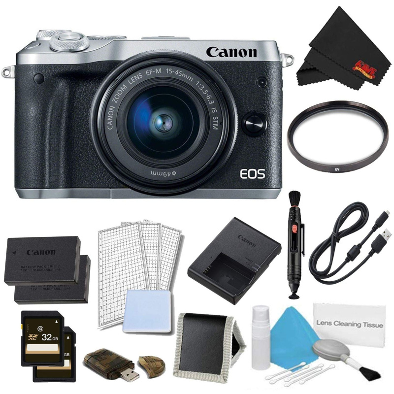 Canon EOS M6 Mirrorless Digital Camera with 15-45mm Lens (Silver) Pro Bundle - International Model