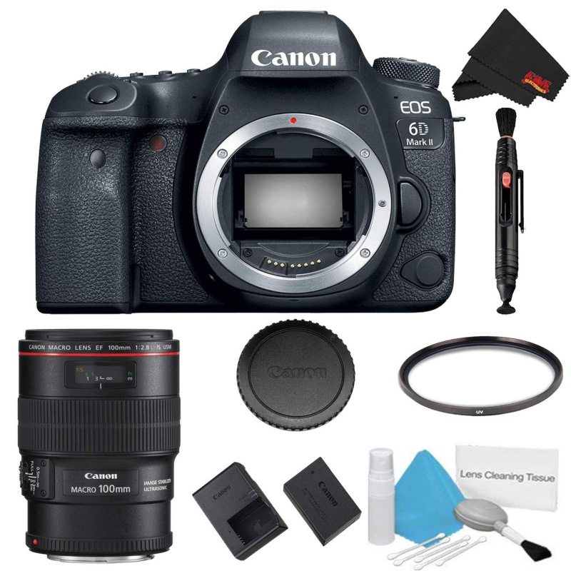 Canon EOS 6D Mark II DSLR Camera (Body Only) Basic Filter Bundle + Bonus EF 100mm f/2.8L Macro is USM Lens - Internation (International Model)