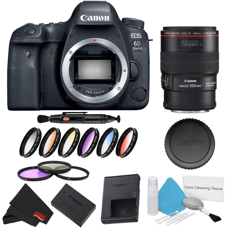 Canon EOS 6D Mark II DSLR Camera (Body Only) 9 Piece Filter Bundle + Bonus EF 100mm f/2.8L Macro is USM Lens - Internati (International Model)