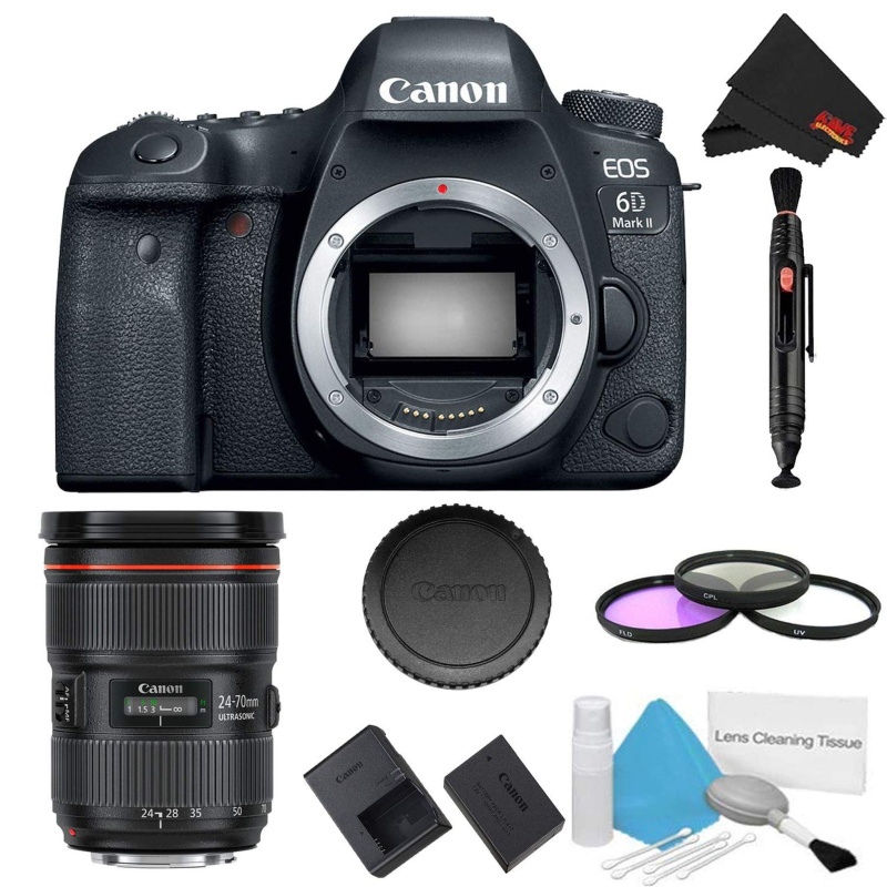 Canon EOS 6D Mark II DSLR Camera (Body Only) 3 Piece Filter Bundle + Bonus Canon EF 24-70mm f/2.8L II USM Lens - Interna (International Model)